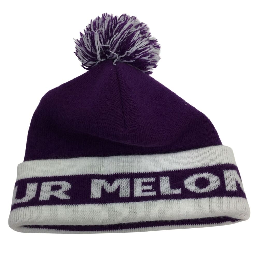 Love Your Melon Unisex Beanie Hat With Faux Pom Purple White